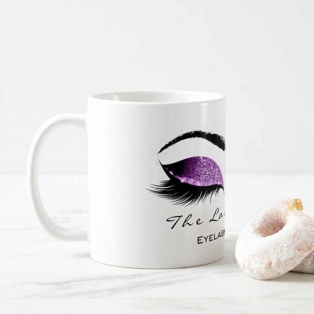 Taza De Café Eyelash Extensión Belleza Magenta Purpurina púrpur (Con donut)