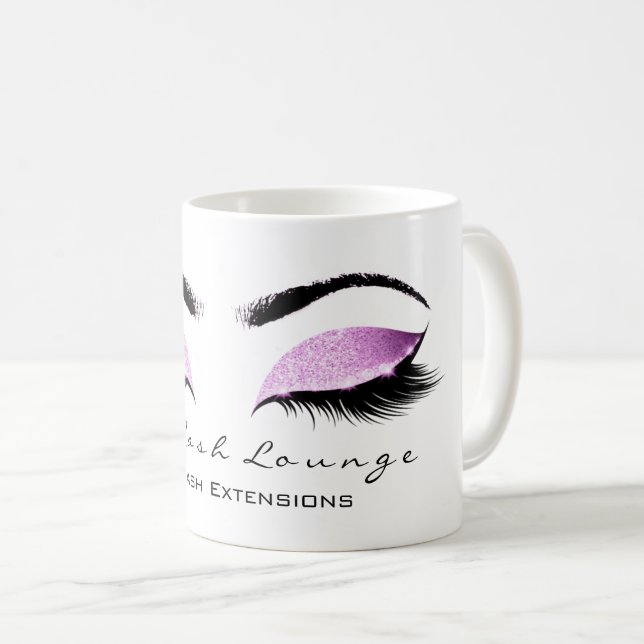 Taza De Café Eyelash Extensión Belleza Magenta Purpurina Rosa (Anverso derecho)