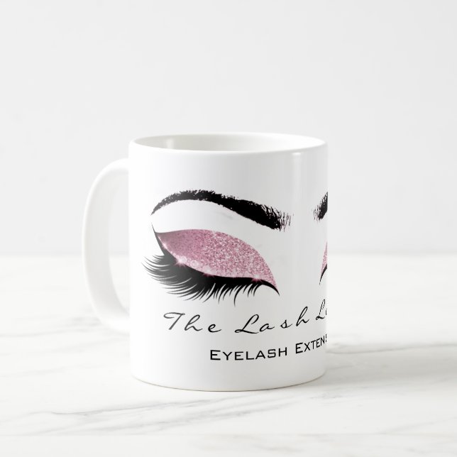 Taza De Café Eyelash Extensión Belleza Purpurina Rubor rosa (Anverso izquierdo)