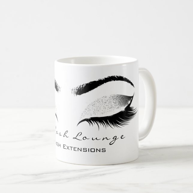 Taza De Café Eyelash Extensión Estudio de belleza Purpurina gri (Anverso derecho)
