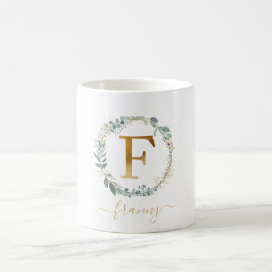 Taza De Café F monograma, corona de hojas específicas del clie