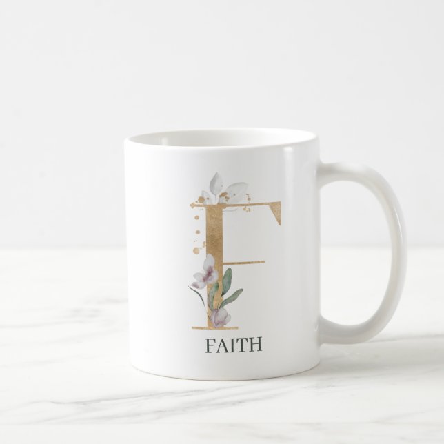 Taza De Café F Monograma Floral Personalizado (Derecha)