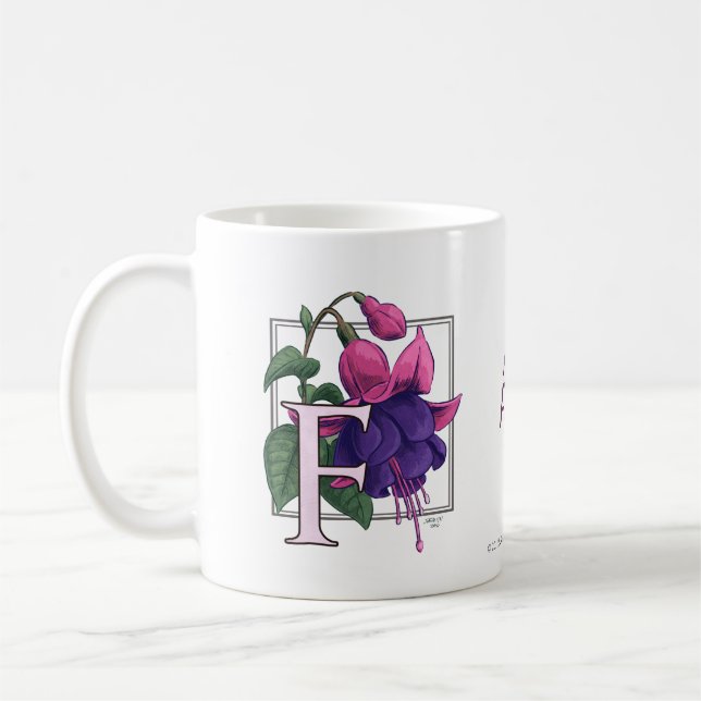 Taza De Café F para el monograma fucsia de la flor (Izquierda)