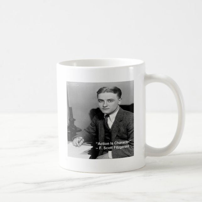 Taza De Café F Scott Fitzgerald "Acción es carácter" regalos (Derecha)