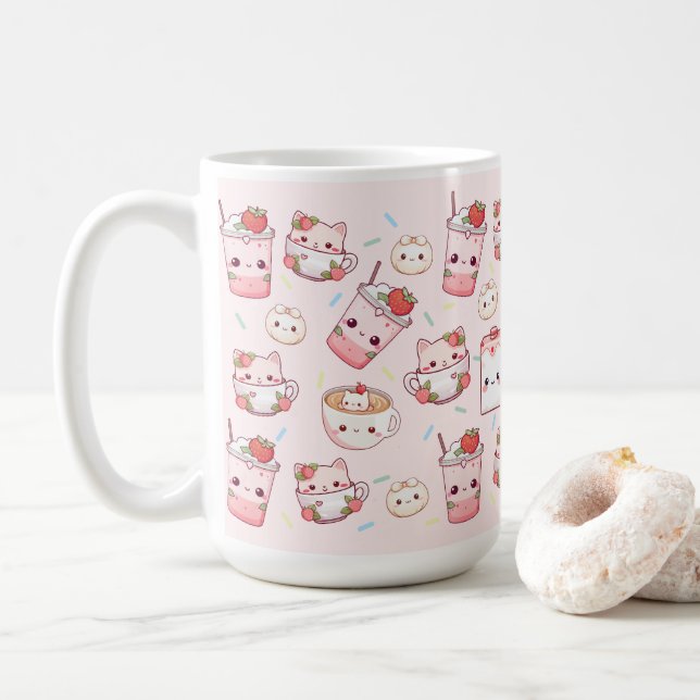 Taza De Café Fabricado puramente: Kawaii Cat Coffee Mug (Con donut)