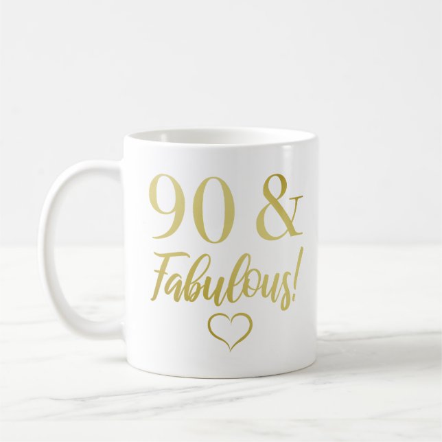 Taza De Café Fabuloso cumpleaños 90 (oro) (Izquierda)