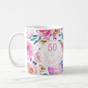 Taza De Café Fabulosos 50 años Rosas morados rosados Peonies