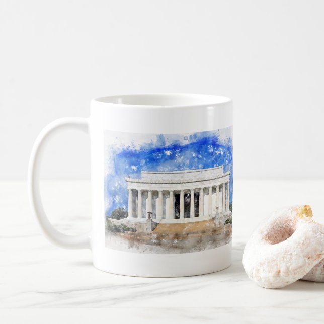 Taza De Café Fachada del Lincoln Memorial en acuarela (Con donut)