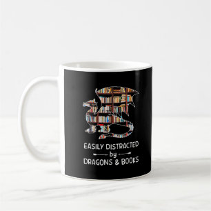 Taza De Café Fácilmente Distraído Por Dragones Y Libros Gracios