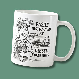 Taza De Café Fácilmente Distraído Por Los Trenes De Locomotoras
