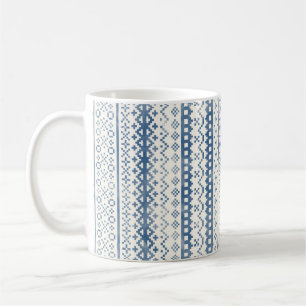 Taza De Café Faded Fair Isle Watercolor Crema azul Cabincore