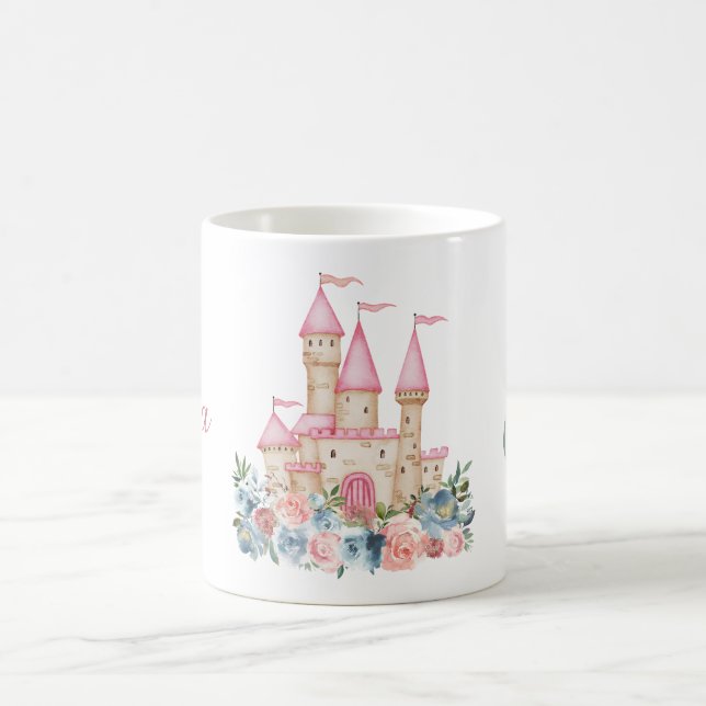 Taza De Café Fairytale Castle Fantasy Monograma Nombre Niños Fl (Centro)