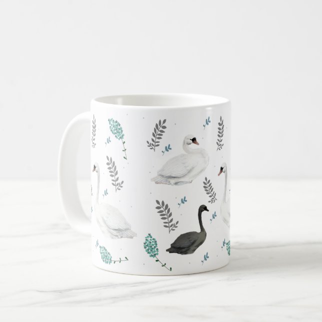 Taza De Café Fairytale Ilustracion Swan Folk Botánico (Anverso izquierdo)