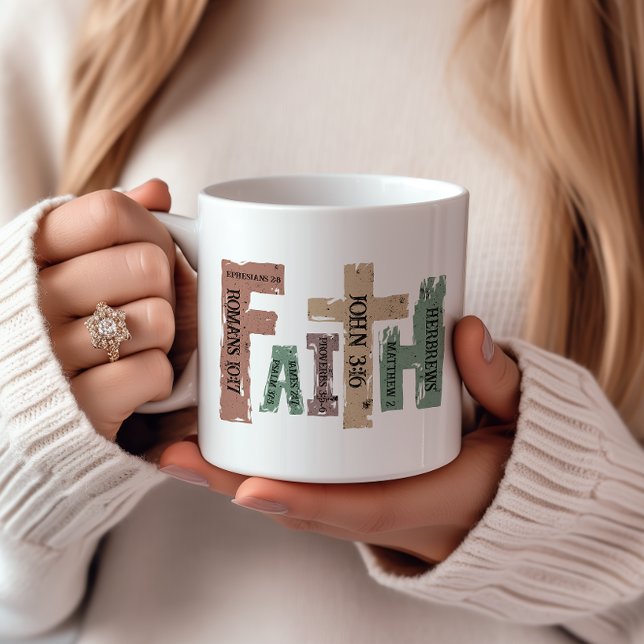 Taza De Café Faith Christian Cross Bible Verse (Express your faith with flair using our vibrant religious design coffee mug—bold and meaningful!)
