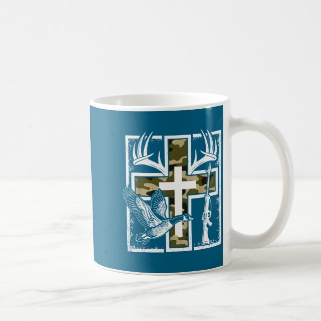 Taza De Café Faith Fishing Hunting Camo Cross Duck Deer Christi (Derecha)