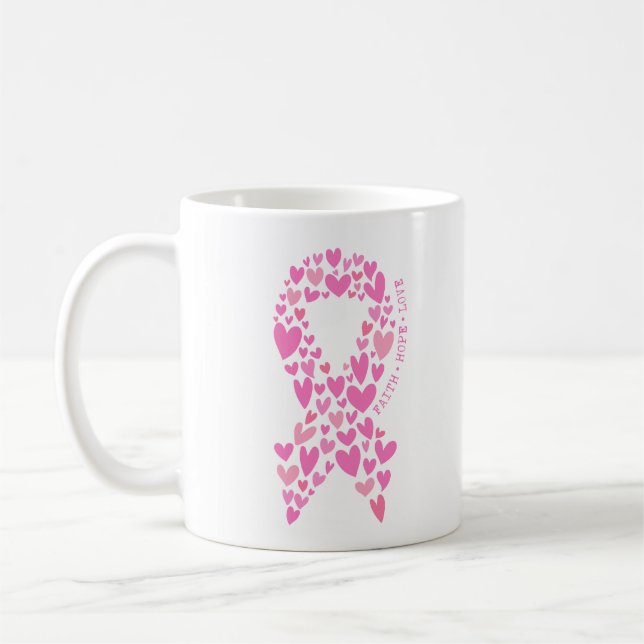 Taza De Café Faith Hope Breast Cancer Pink Ribbon Awareness (Izquierda)