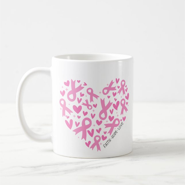 Taza De Café Faith Hope Breast Cancer Pink Ribbon Awareness (Izquierda)