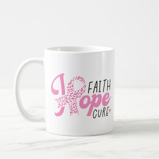 Taza De Café Faith Hope Cure Breast Cancer Pink Ribbon (Izquierda)