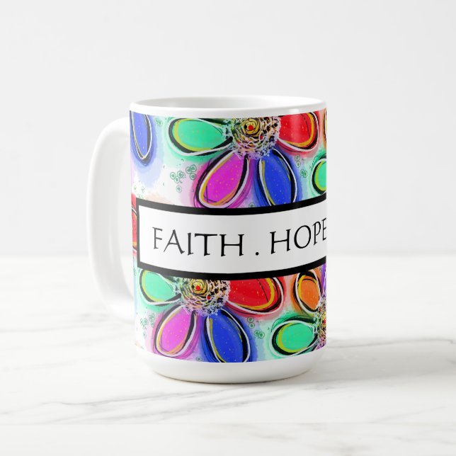 Taza De Café Faith Hope Love Artsy Watercolour FlowPattern (Anverso izquierdo)