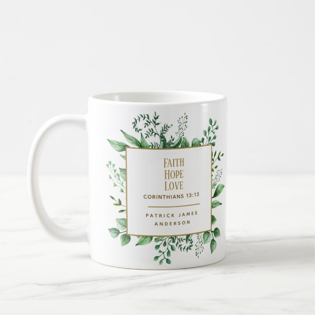 Taza De Café Faith Hope Love Corinthians 13:13 Nombre personali (Izquierda)