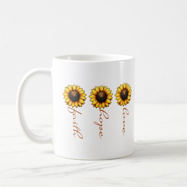 Taza De Café Faith Hope Love Sunflower Personalizado (Izquierda)