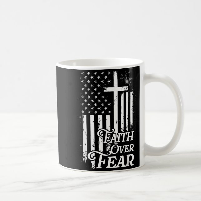 Taza De Café Faith Over Fear Christian American Flag Religious  (Derecha)