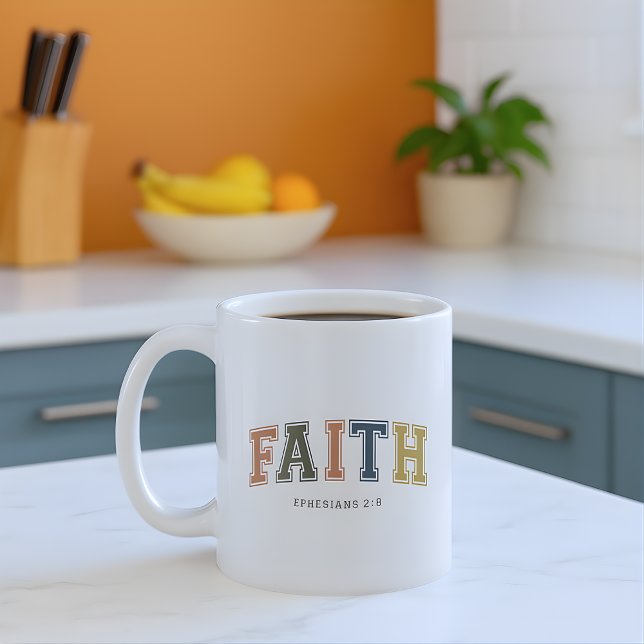 Taza De Café Faith Varsity Style Text Ephesians 2:18 (Subido por el creador)