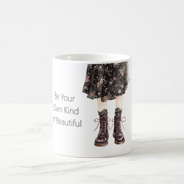 Taza De Café Falda de flores rosas negras Botas (Centro)