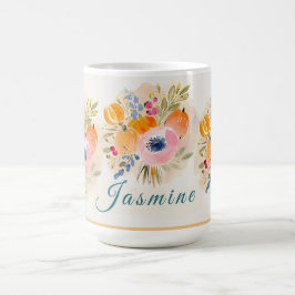 Taza De Café Fall Watercolor Pumpkin & Bloom – Autumn floral
