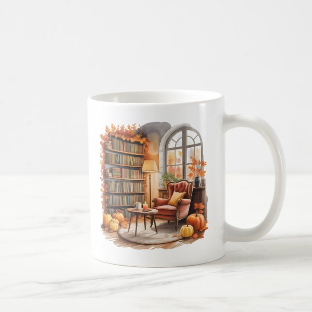 Taza De Café Fall Window Reading Mug — Cozy Chair & Books (Derecha)