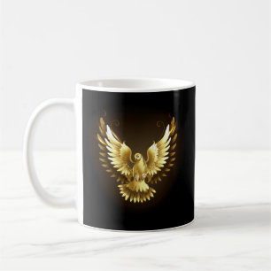 Taza De Café Falsa paloma de paz del Relieve metalizado dorado