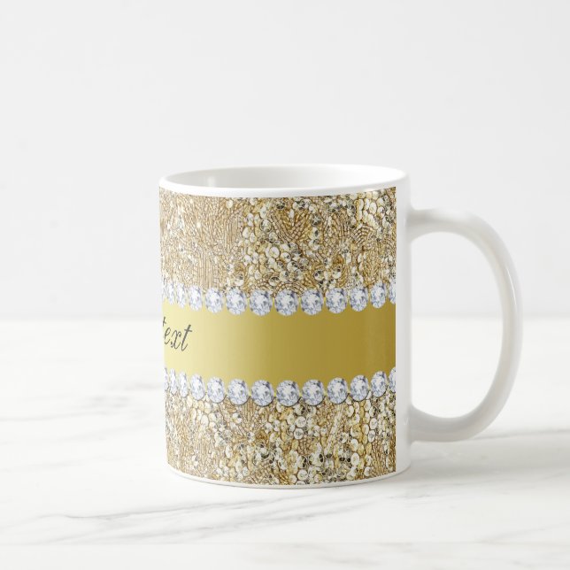 Taza De Café Falsos lentejuelas y diamantes atractivos del oro (Derecha)