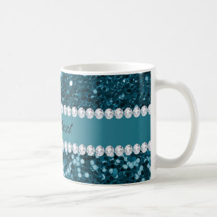 Taza De Café Falsos purpurina y diamantes azules verde azulados
