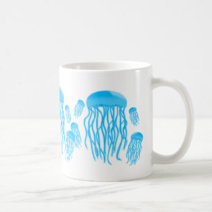 Taza De Café Familia azul eléctrica de neón de las medusas