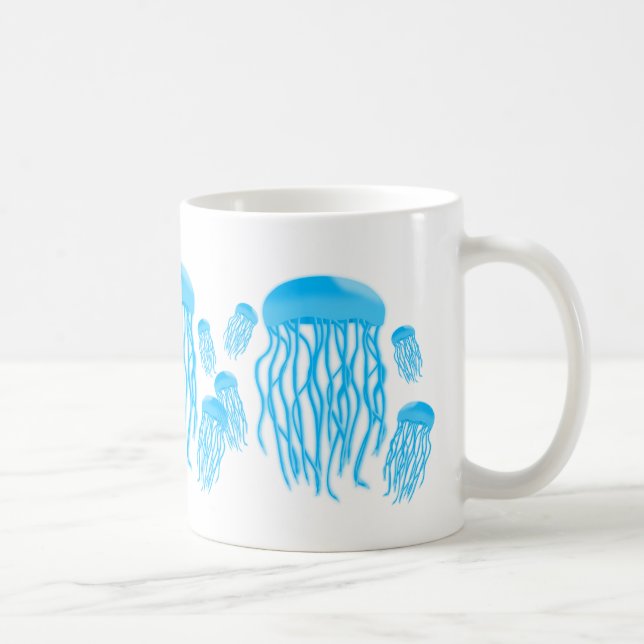 Taza De Café Familia azul eléctrica de neón de las medusas (Derecha)