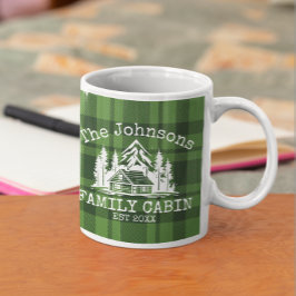 Taza De Café Familia Cabina Green Plaid Thalbe Nombre Personali