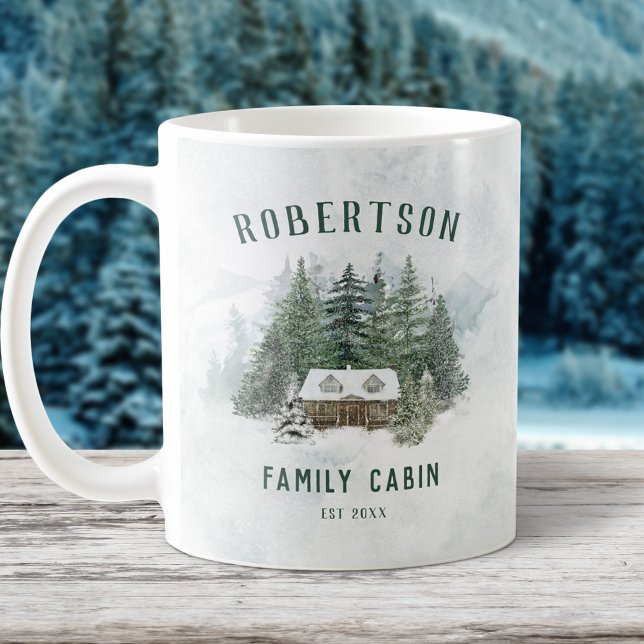 Taza De Café Familia Cabina Winter Pine Forest Personalizada (Subido por el creador)