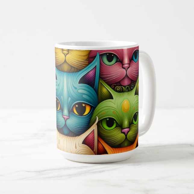Taza De Café Familia Cat Colorous Whimsical 2 (Anverso derecho)
