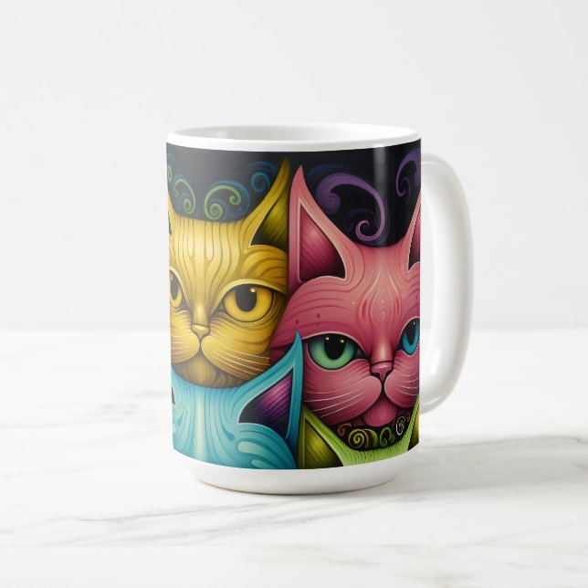 Taza De Café Familia Cat Colorous Whimsical 3 (Anverso derecho)