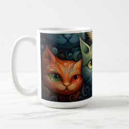 Taza De Café Familia Cat Colorous Whimsical 3a