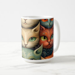 Taza De Café Familia Cat Colorous Whimsical 3b