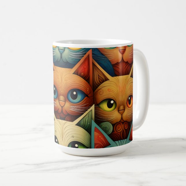 Taza De Café Familia Cat Colorous Whimsical 4b (Anverso derecho)