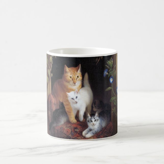 Taza De Café Familia Cat y hoja de marfil de Henriette Ronner-K (Centro)