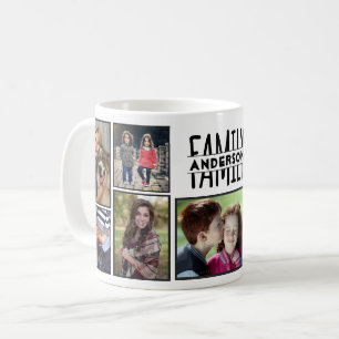 Taza De Café Familia Collage de fotos 9 Imágenes Añadir nombre 