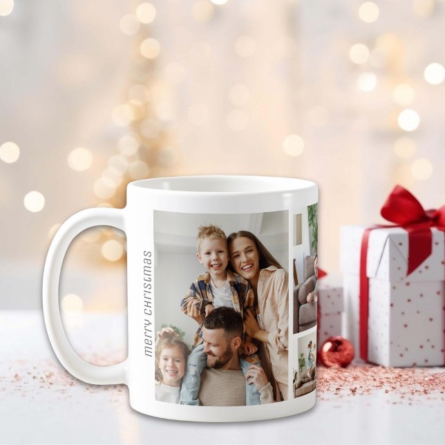Taza De Café Familia Collage de navidades 5 fotos (Christmas 5 Photos Collage Family Coffee Mug)