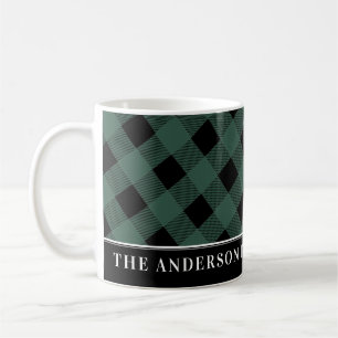 Taza De Café Familia Cute Tartan Hunter Green Plaid Personaliza