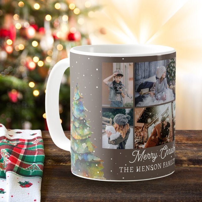 Taza De Café Familia de acuarela de árbol de Navidad 6 Collage  (Subido por el creador)