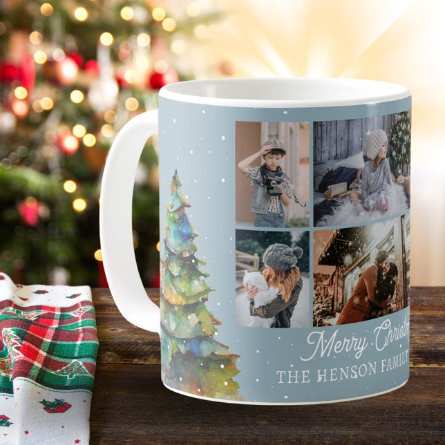 Taza De Café Familia de acuarela de árbol de Navidad 6 Collage  (Subido por el creador)