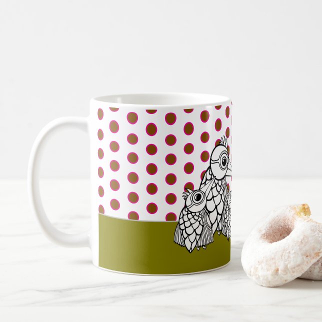 Taza De Café Familia de aves y puntos de polka (Con donut)