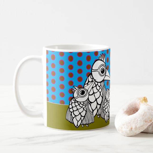 Taza De Café Familia de aves y puntos de polka (Con donut)